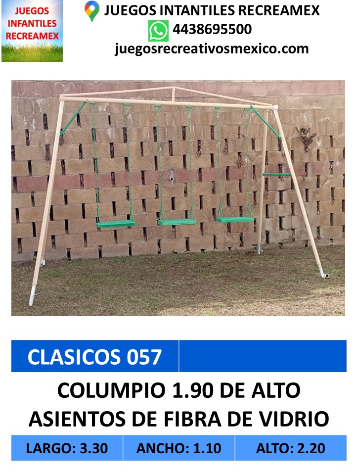 columpio 3 asientos de fibra de vidrio con 1.90m de alto